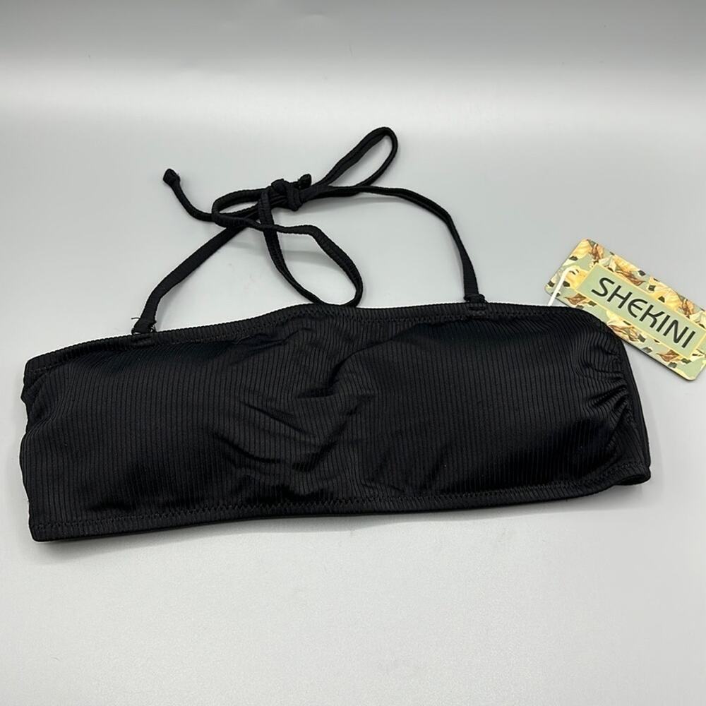 SHEKINI Black Sexy Halter Strappy Bandeau Bikini Top Women's Size Medium NWT